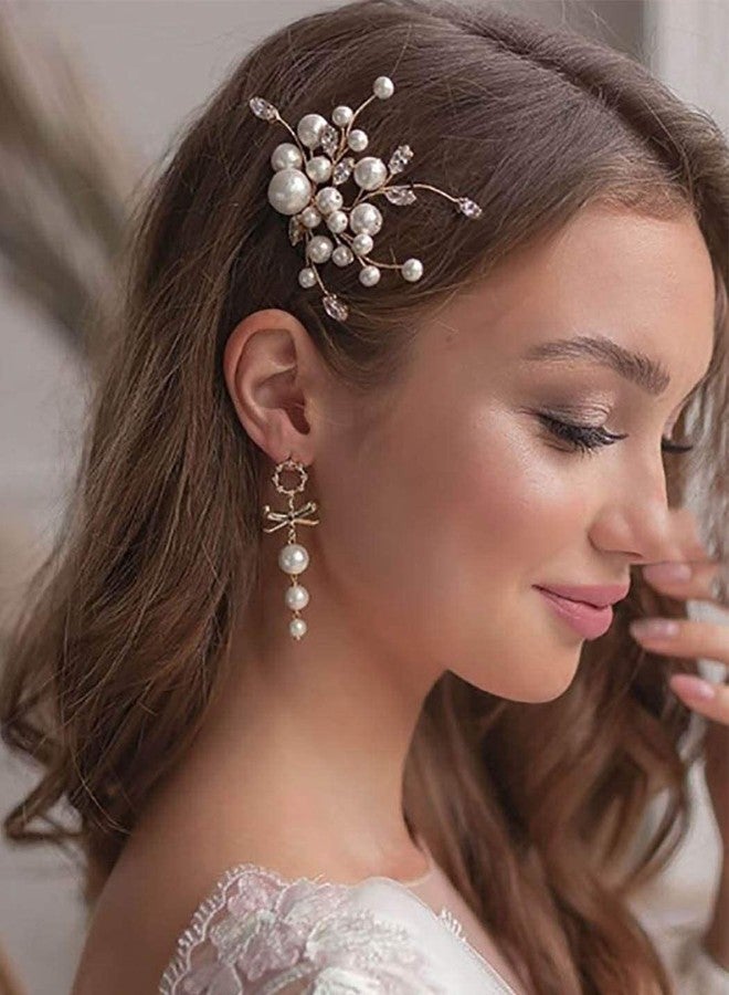 Latious Wedding Pearl Hair Comb Gold Rhinestone Bridal Hair Clips Crystal Hair Pieces Accessories for Women and Brides (T- Gold) - Image 2